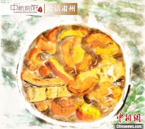 圖為酒泉美食“糊鍋”繪畫作品?！《排d彥 攝