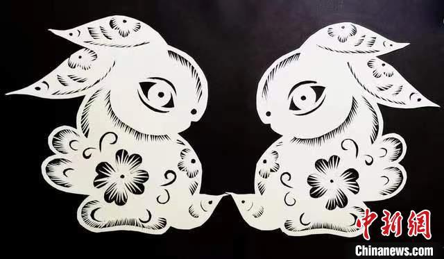 圖為甘肅“非遺人”創(chuàng)作的剪紙兔。(資料圖) 甘肅省非遺保護中心供圖